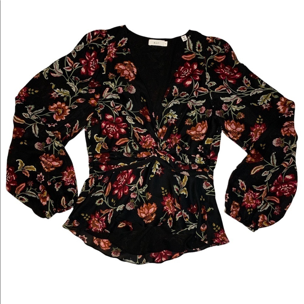 A.L.C. Logan Twist Knot Silk Floral Blouse Size‎ 6 - Picture 2 of 6